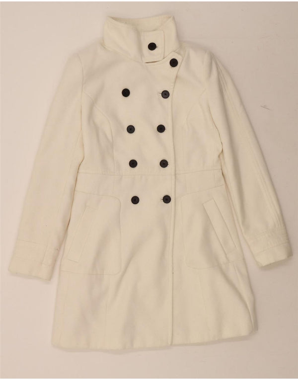 ZARA Manteau croisé pour femme UK 14 Large Blanc Polyester