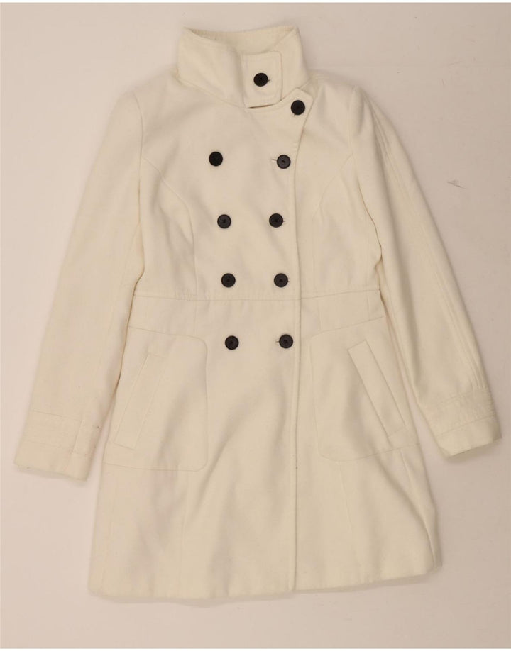 ZARA Manteau croisé pour femme UK 14 Large Blanc Polyester