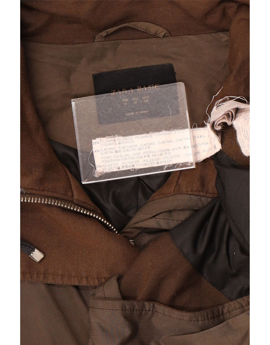 Zara Veste Parka Femme UK 14 Marron Moyen Polyamide
