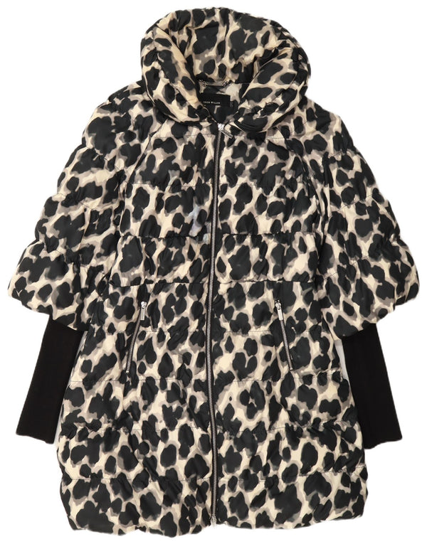 Karen Millen Manteau rembourré pour femme UK 12 Polyester imprimé animal noir moyen