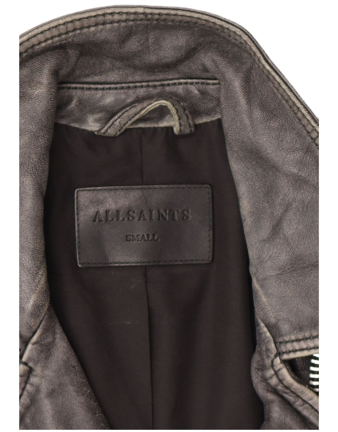 All Saints Veste de motard en cuir pour homme UK 36 Petit cuir noir