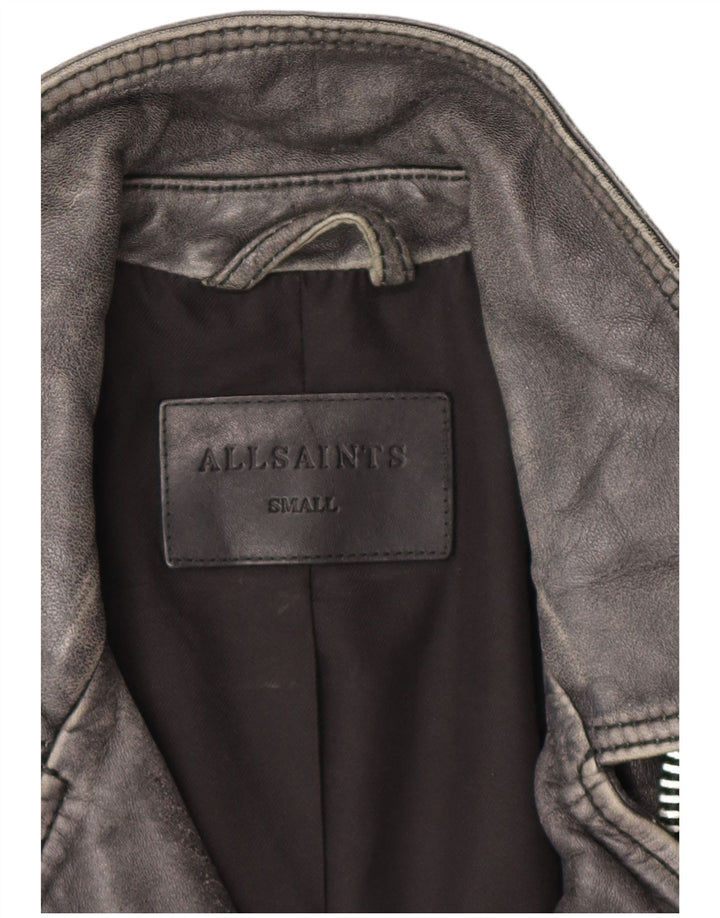 All Saints Veste de motard en cuir pour homme UK 36 Petit cuir noir