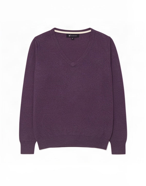 Crew Clothing Pull col V pour femme UK 8 Small Violet Coton