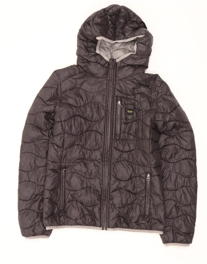 Blauer Veste matelassée à capuche pour femme UK 14 Large Noir Polyamide