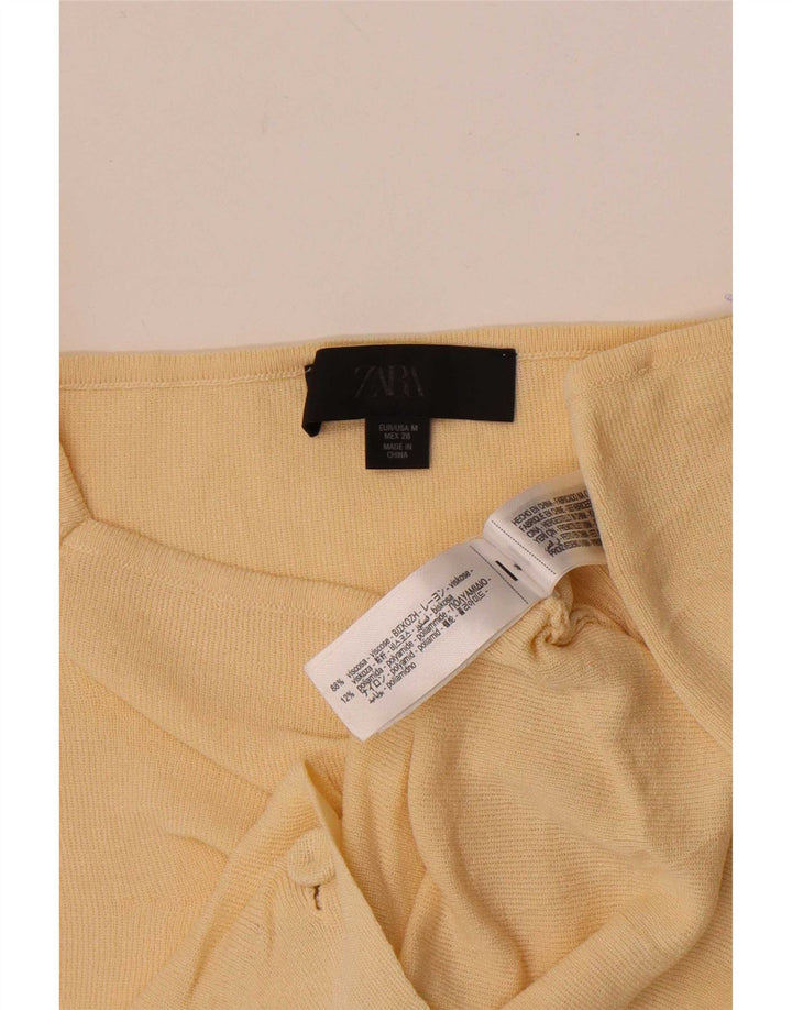 Zara Womens Crop Blouse Top UK 12 Viscose Jaune Moyen
