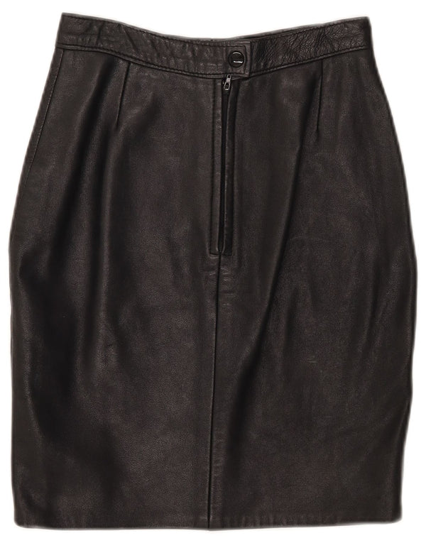jupe crayon en cuir femme vintage UK 10 Small W25 Noir