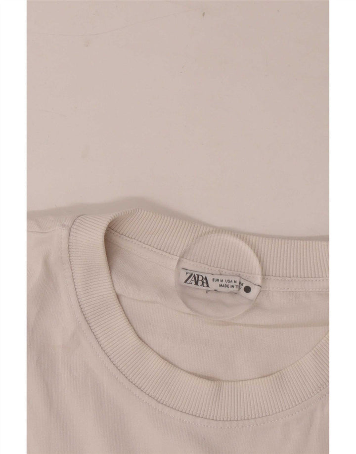 Zara Womens Crop Oversize T-Shirt Top UK 14 Blanc Moyen