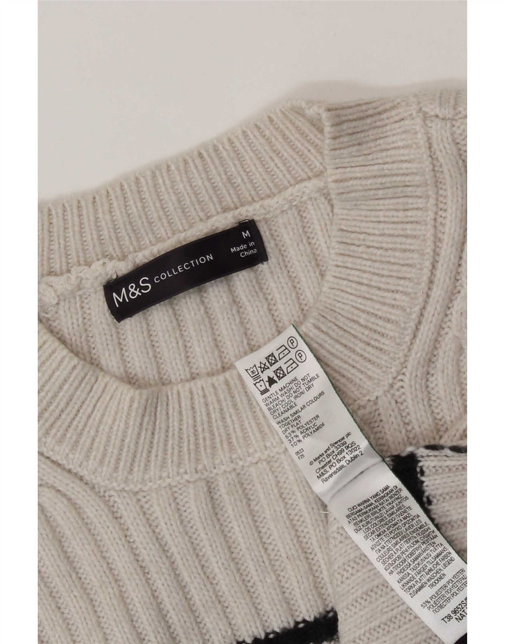 Marks & Spencer Pull ras du cou pour femme UK 14 Beige moyen rayé