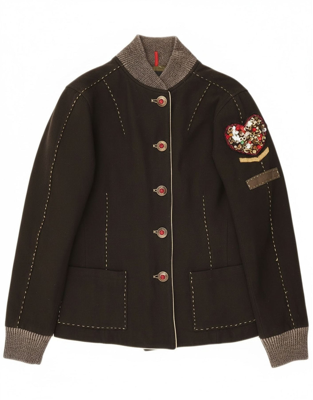 Calvin Klein Womens Graphic Bomber Jacket UK 14 Grande laine kaki