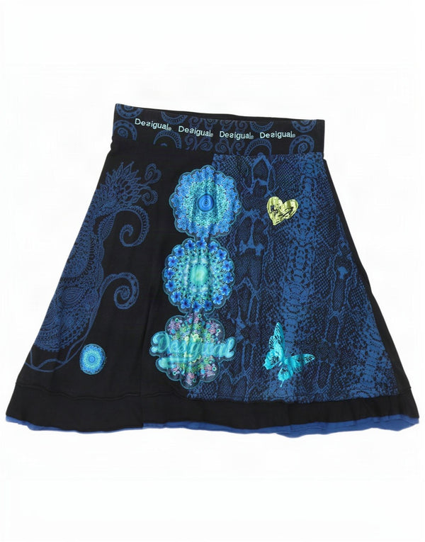 Desigual Jupe trapèze graphique pour femme Large W32 Noir Paisley Butterfly