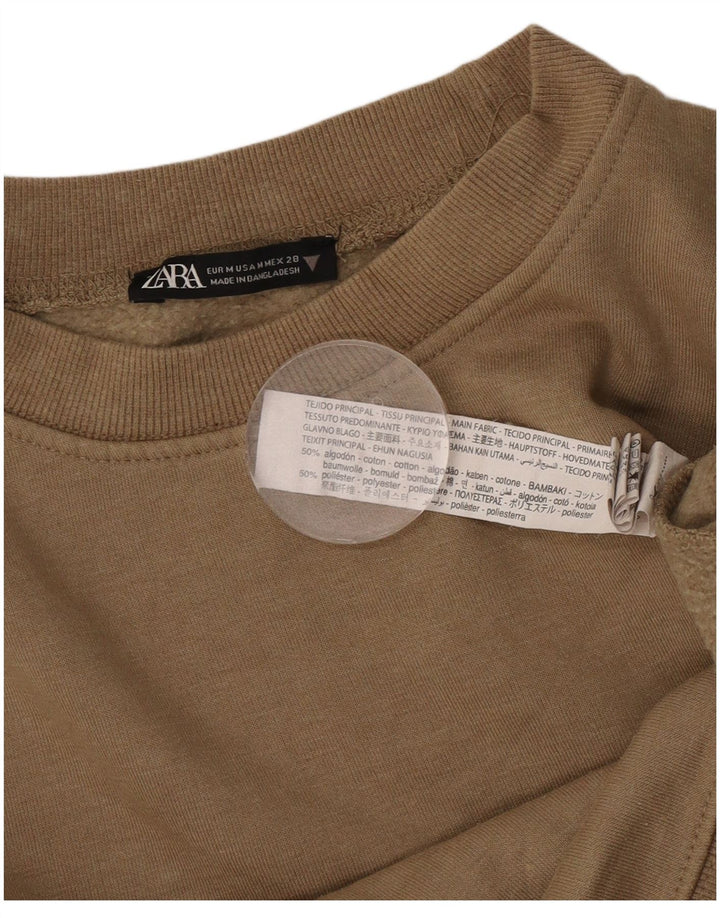 Zara Womens Crop Sweatshirt Jumper UK 14 Coton Beige Moyen