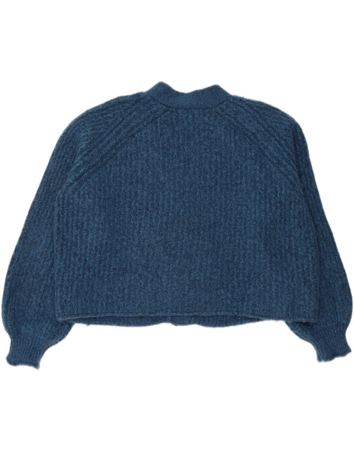 Zara Womens Crop Oversize Cardigan Pull UK 16 Grand Bleu Polyester