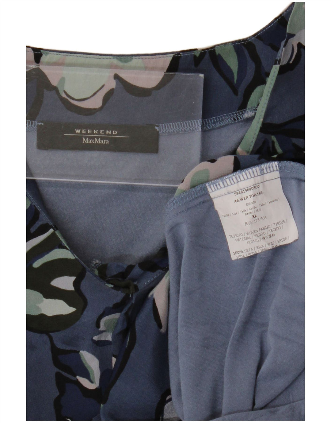 Max Mara Womens Weekend Blouse Top UK 18 XL Bleu Marine Soie Florale