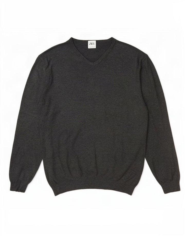 Zara Pull col V pour homme 2XL Gris Viscose