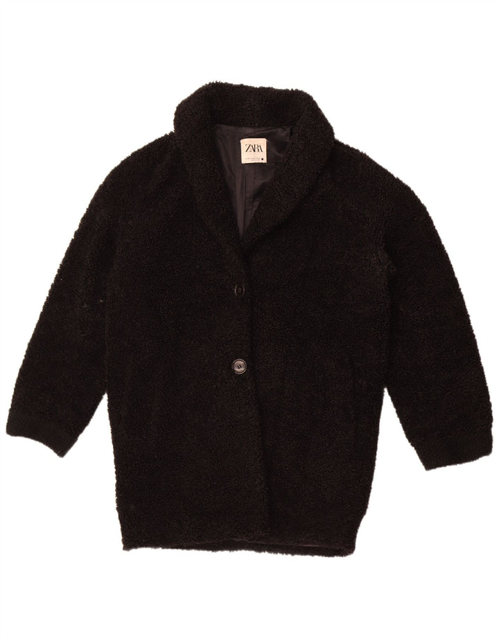 Zara Manteau surdimensionné en polaire pour femme UK 6 XS Noir Polyester