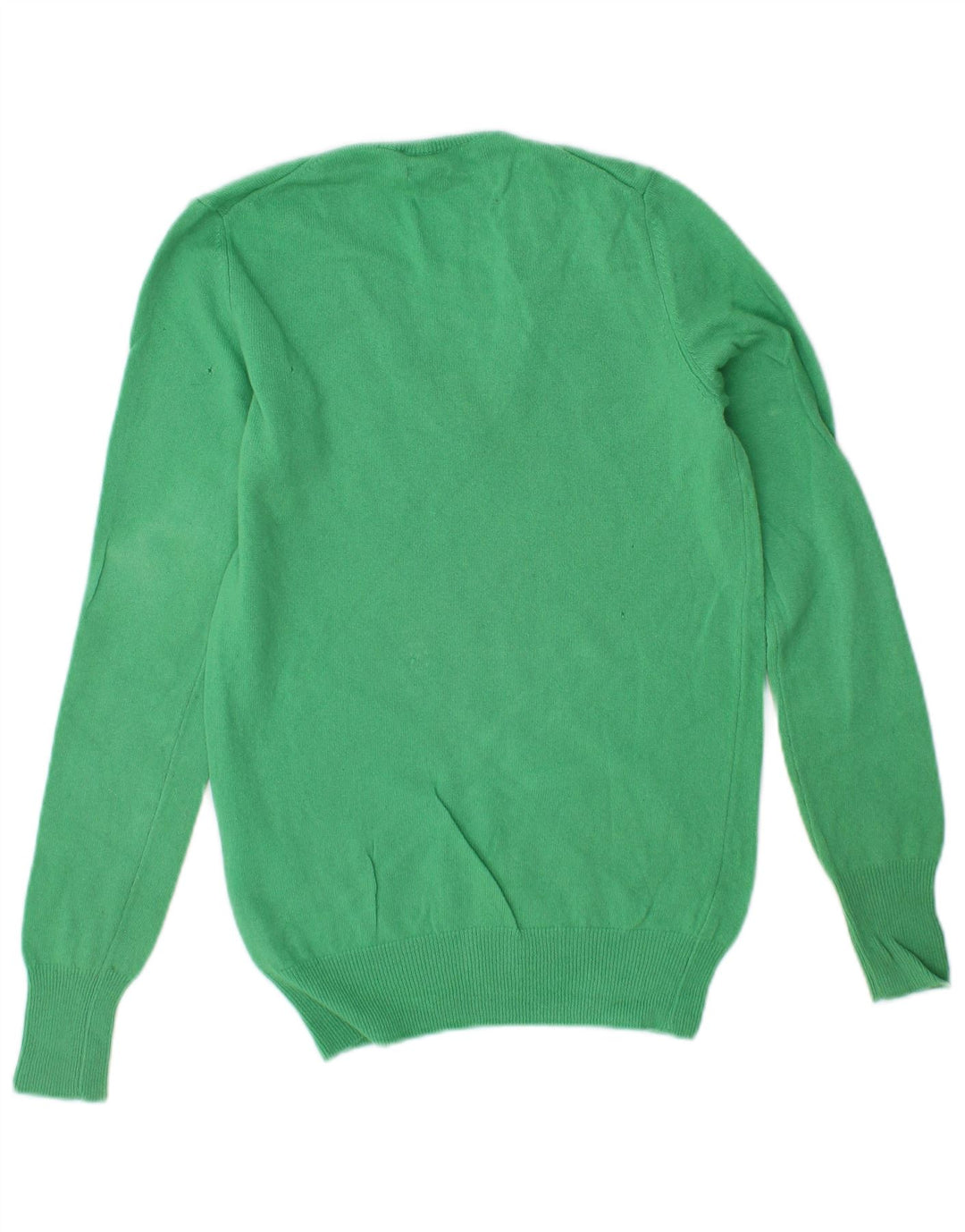 BENETTON Pull col V pour femme UK 6 XS Laine vierge verte