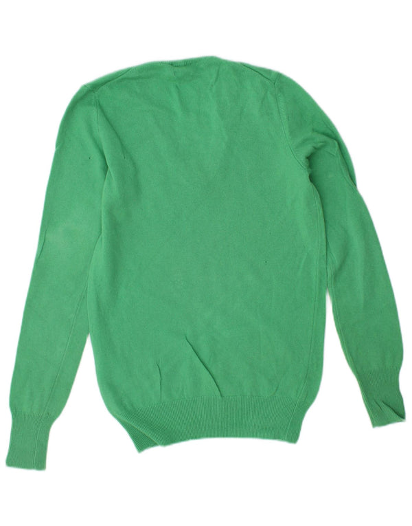 BENETTON Pull col V pour femme UK 6 XS Laine vierge verte