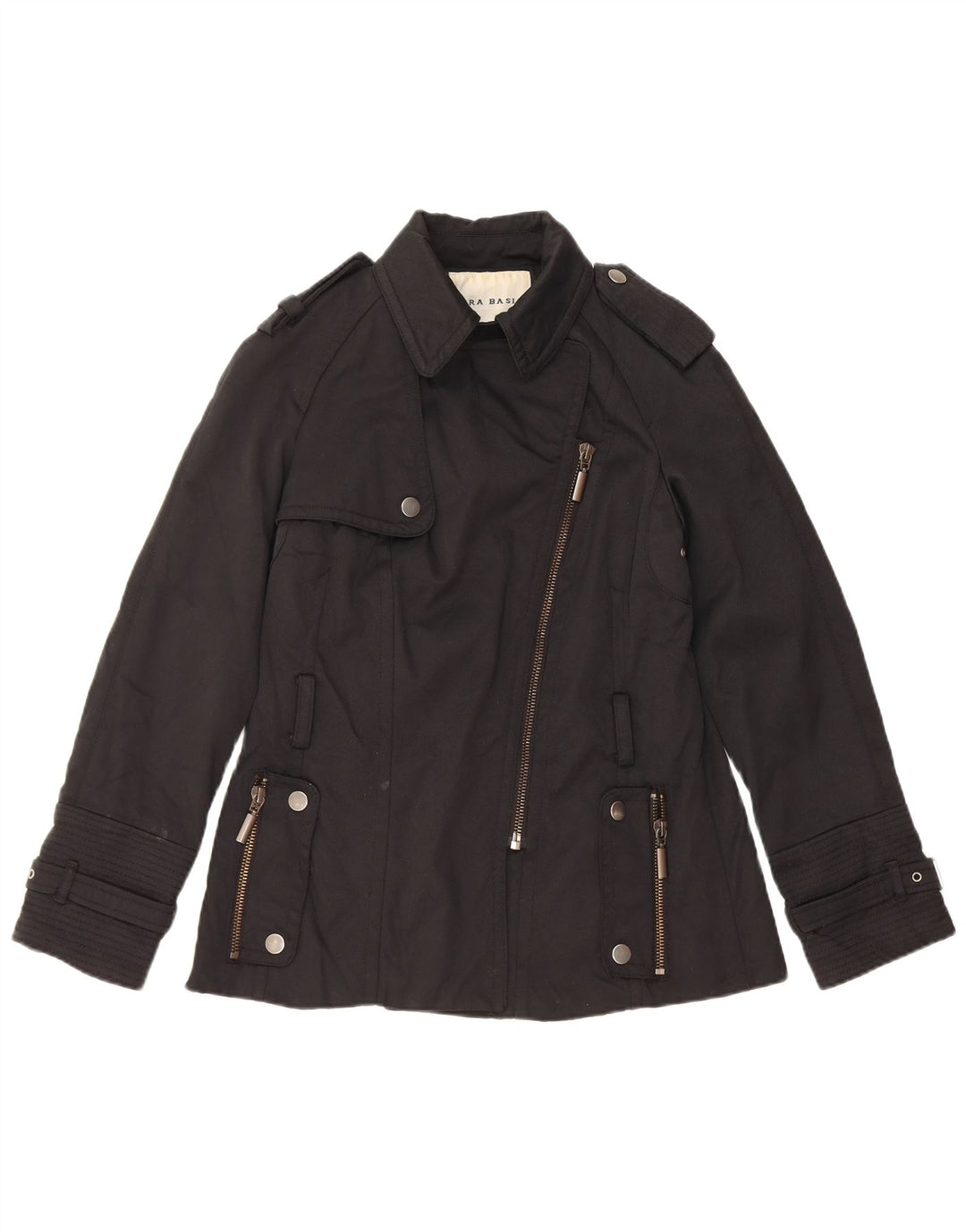 Zara Veste Militaire Femme UK 12 Medium Noir Nylon