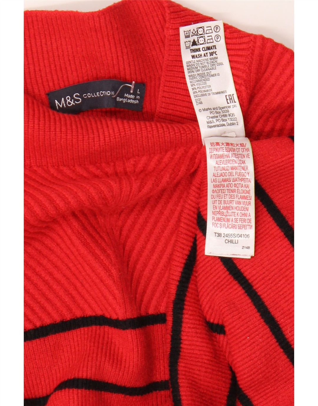 Marks & Spencer Pull col roulé pour femme UK 16 Large Rouge Rayé