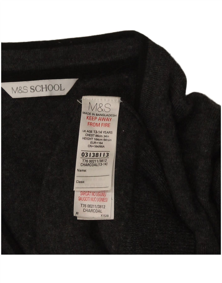 Marks & Spencer Pull Cardigan Garçon 13-14 ans Gris Laine Mérinos