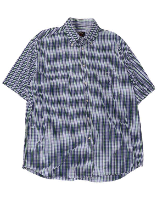 Paul & Shark Chemise à manches courtes pour homme Yachting Taille 45 17 3/4 XL Bleu à carreaux