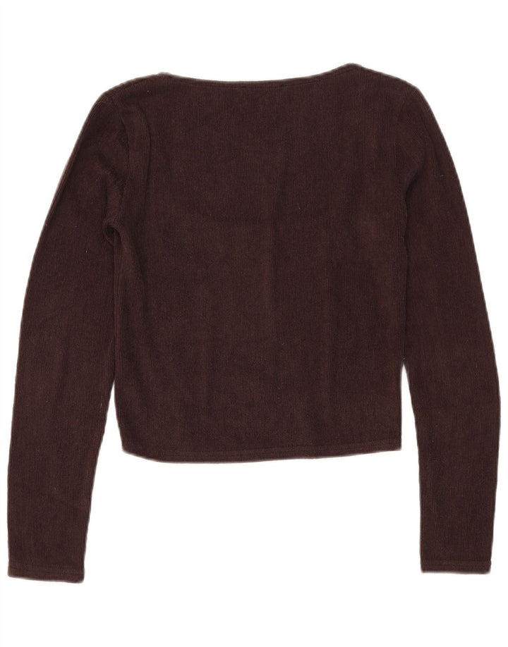 Zara Femme Crop Top Manches Longues UK 12 Marron Moyen Polyester