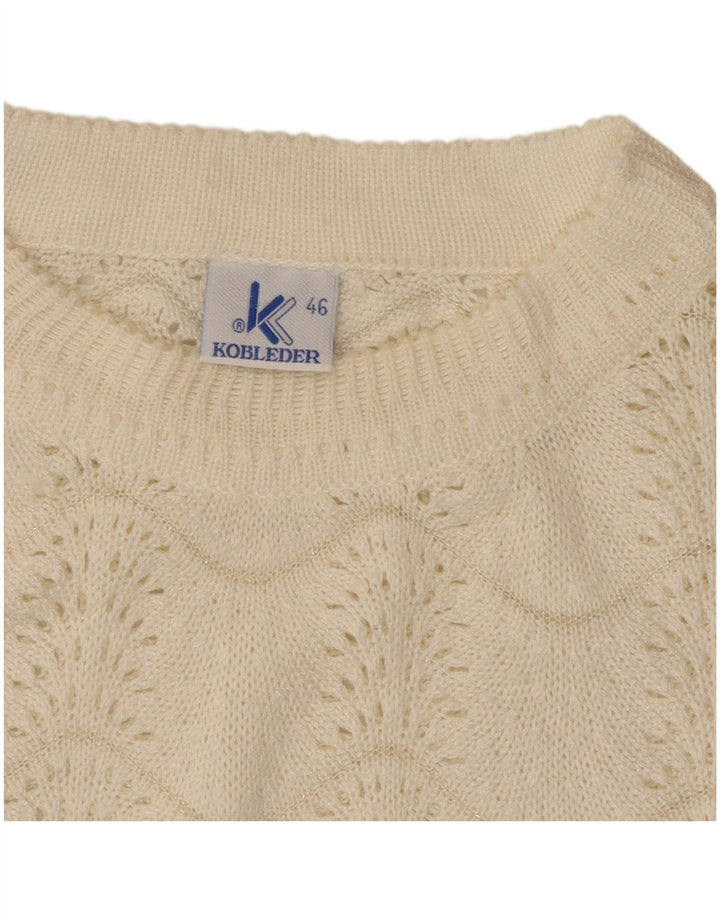 vintage Femme Crew Neck Jumper Pull IT 46 Grand Chevron Blanc Cassé