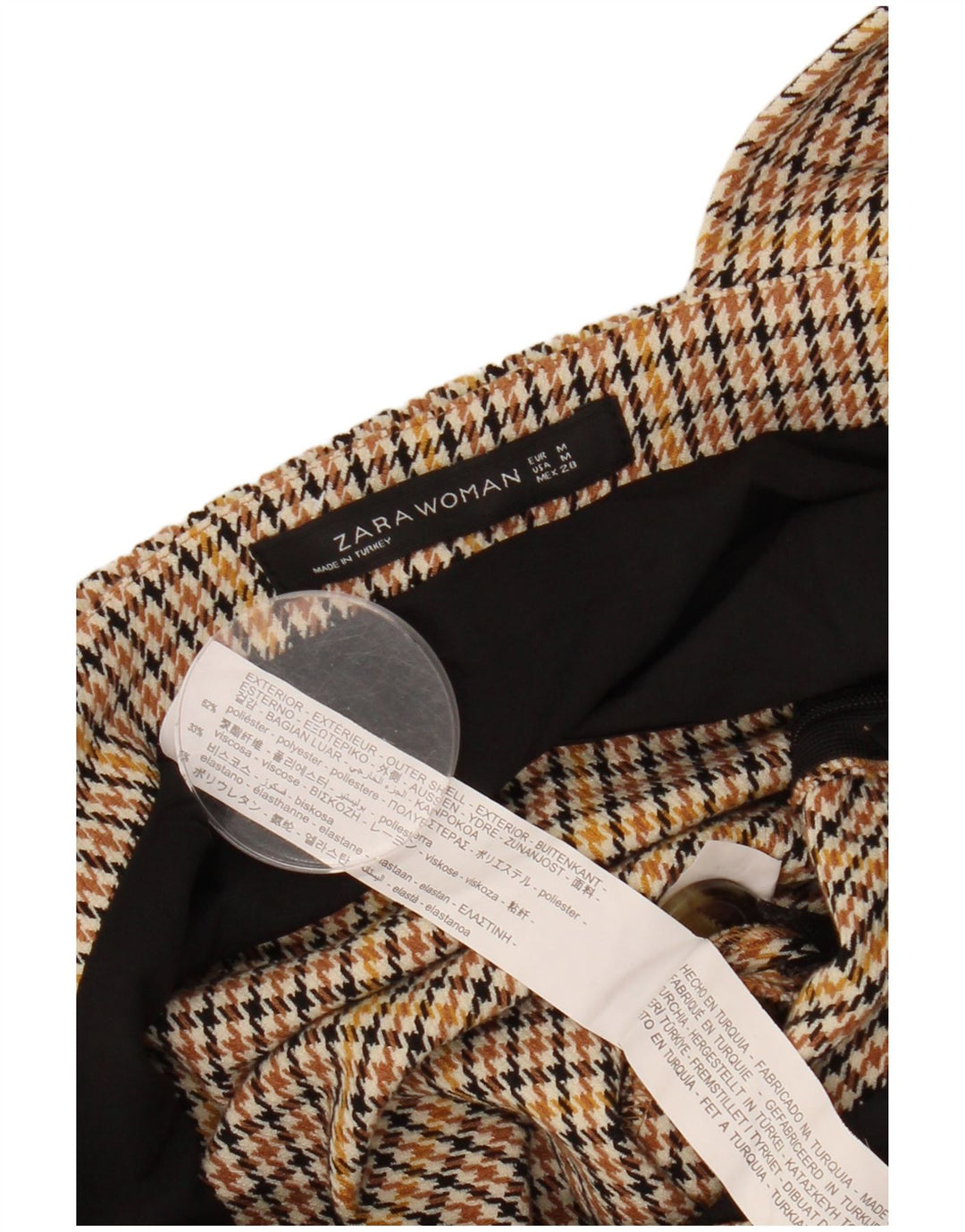 ZARA Robe chasuble pour femme UK 12 Polyester pied-de-poule marron moyen