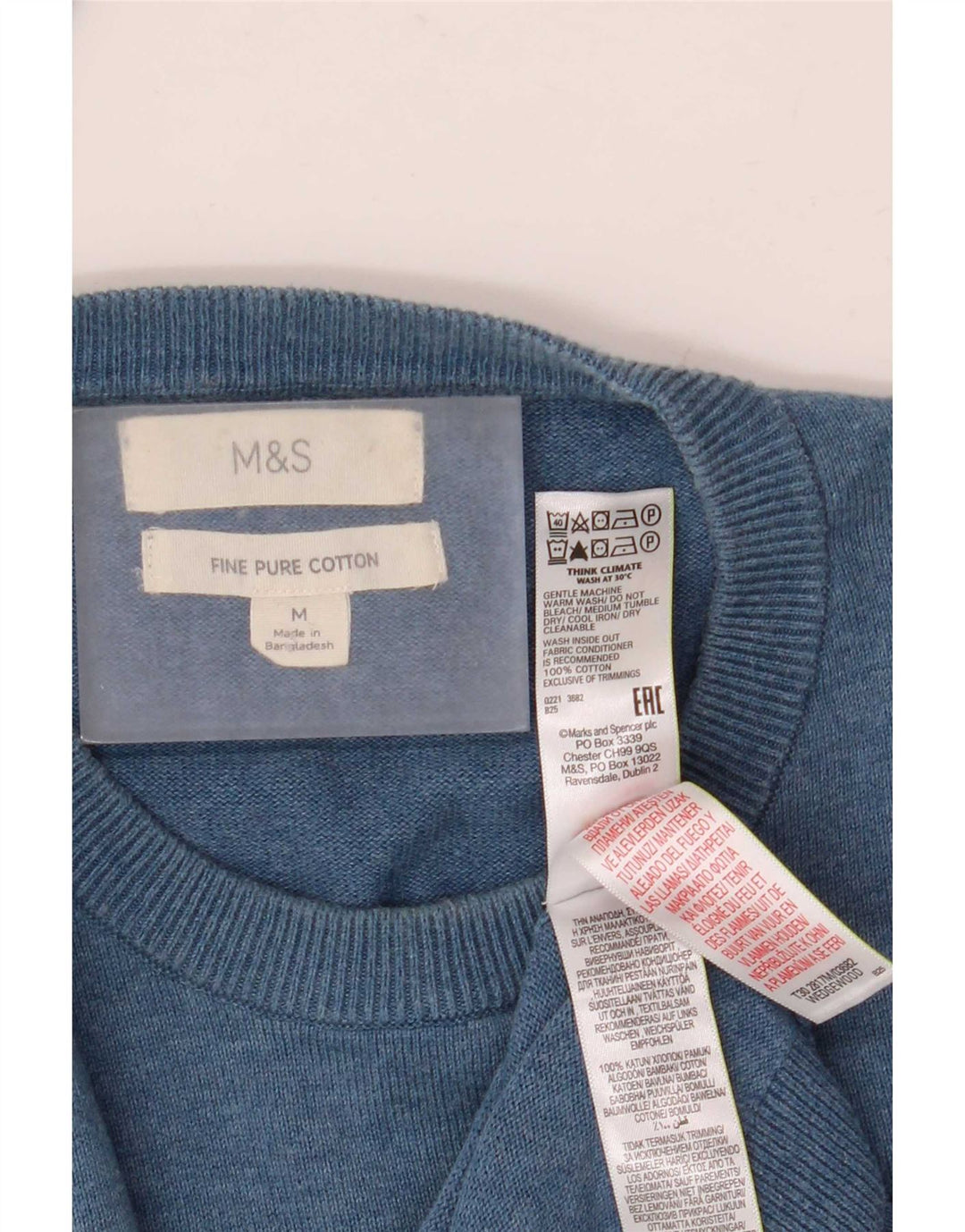 Marks & Spencer Pull Col Rond Homme Bleu Moyen Coton