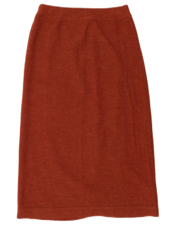vintage Femme Tricot Midi Jupe W26 Petit Brun