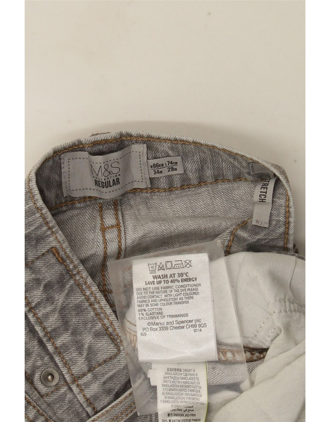 MARKS & SPENCER Jean droit coupe droite homme W34 L29 gris coton