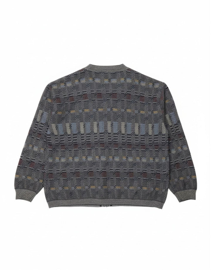 RODES Mens Cardigan Sweater Large Navy Blue Geometric Cotton