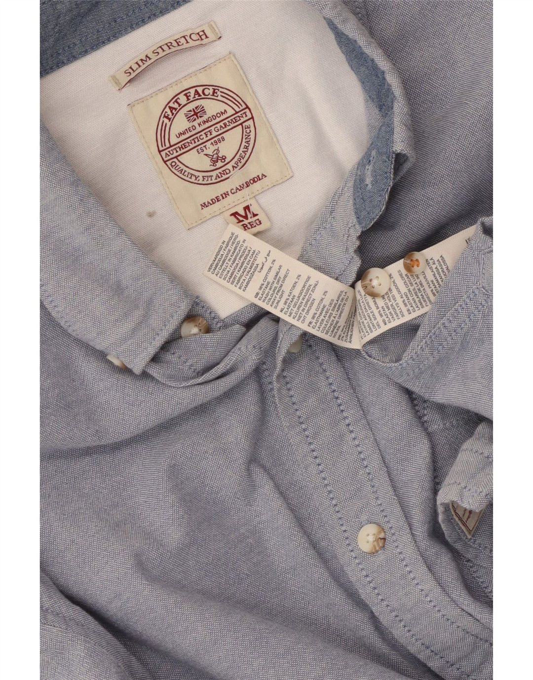 FAT FACE Chemise Slim Homme Bleu Moyen Coton
