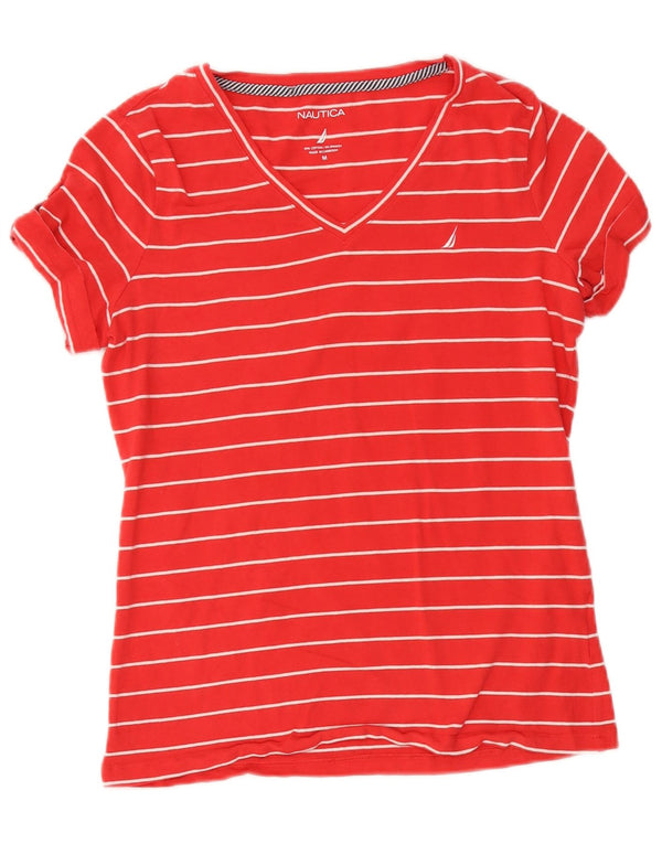 Nautica T-Shirt Femme Top UK 14 Coton Rayé Rouge Moyen