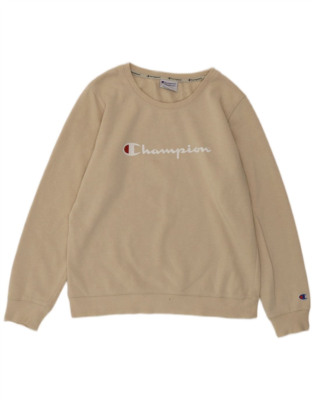 CHAMPION Sweat-shirt graphique pour femme UK 16 Grand coton beige