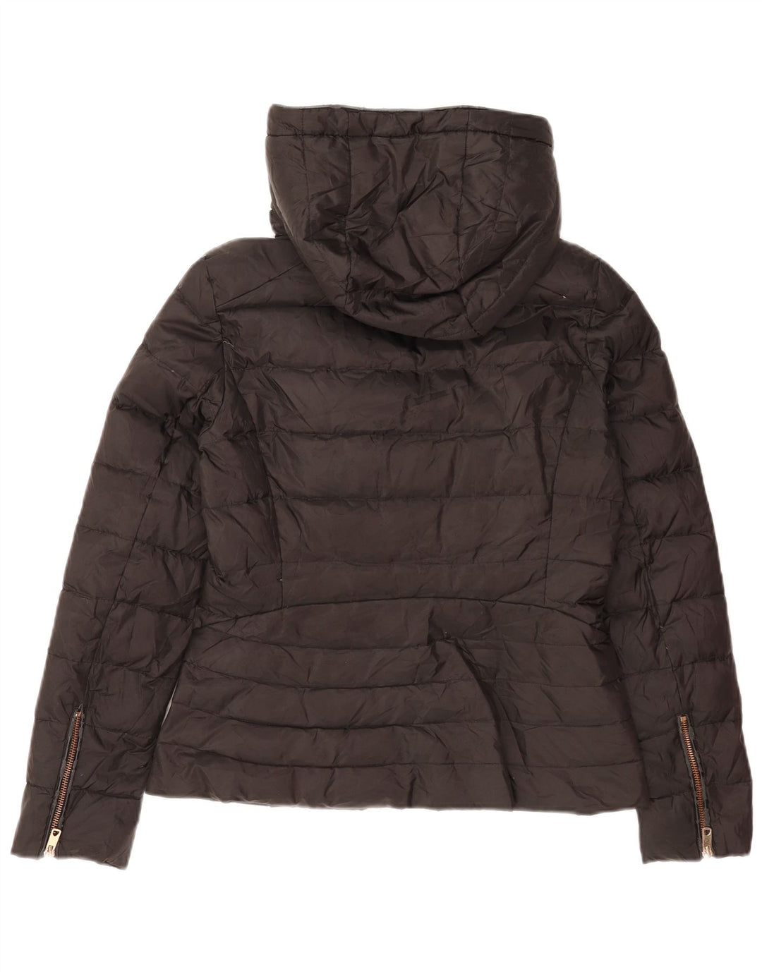 Zara Veste matelassée Sherpa à capuche pour femme UK 10 Small Noir Polyester
