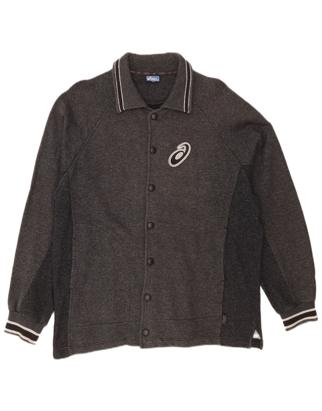 Asics Pull Cardigan Homme Gris Moyen Rayé Coton