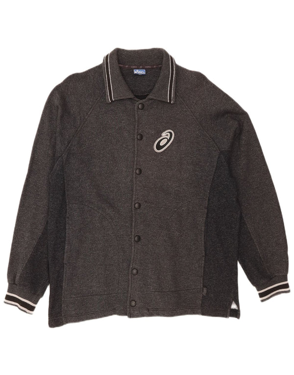 Asics Pull Cardigan Homme Gris Moyen Rayé Coton