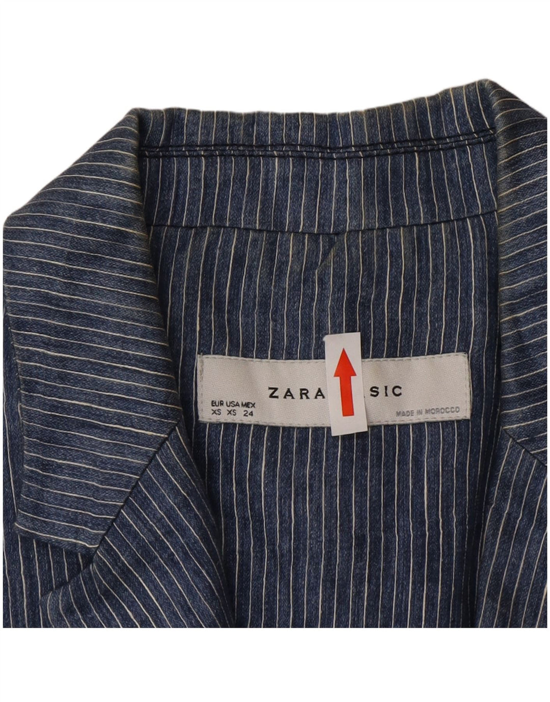 Zara Womens 1 Button Blazer Jacket UK 6 XS Bleu Pinstripe Polyester