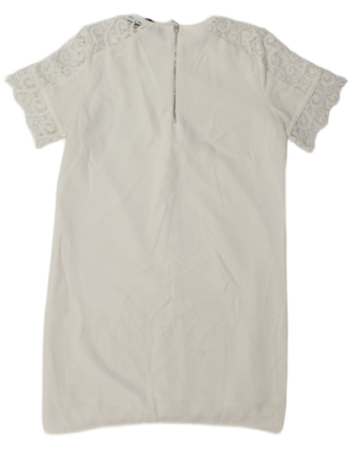 Zara Robe droite pour femme UK 10 Petit motif cachemire blanc