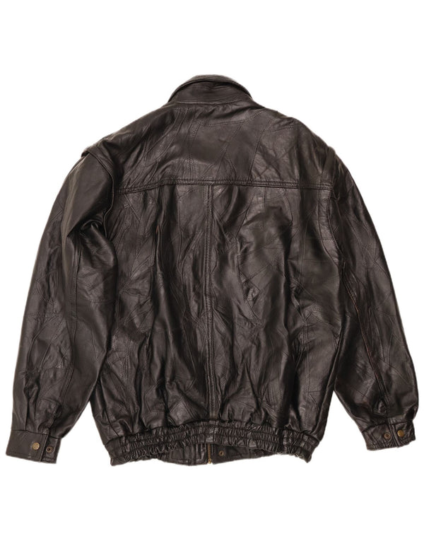 VINTAGE Veste en cuir homme UK 40 Grand cuir noir