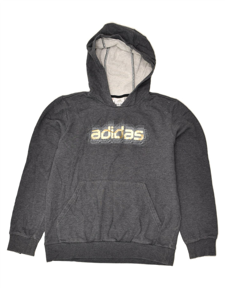 ADIDAS Boys Graphic Hoodie Jumper 13-14 Years Grey Cotton | Vintage Adidas | Thrift | Second-Hand Adidas | Used Clothing | Messina Hembry 