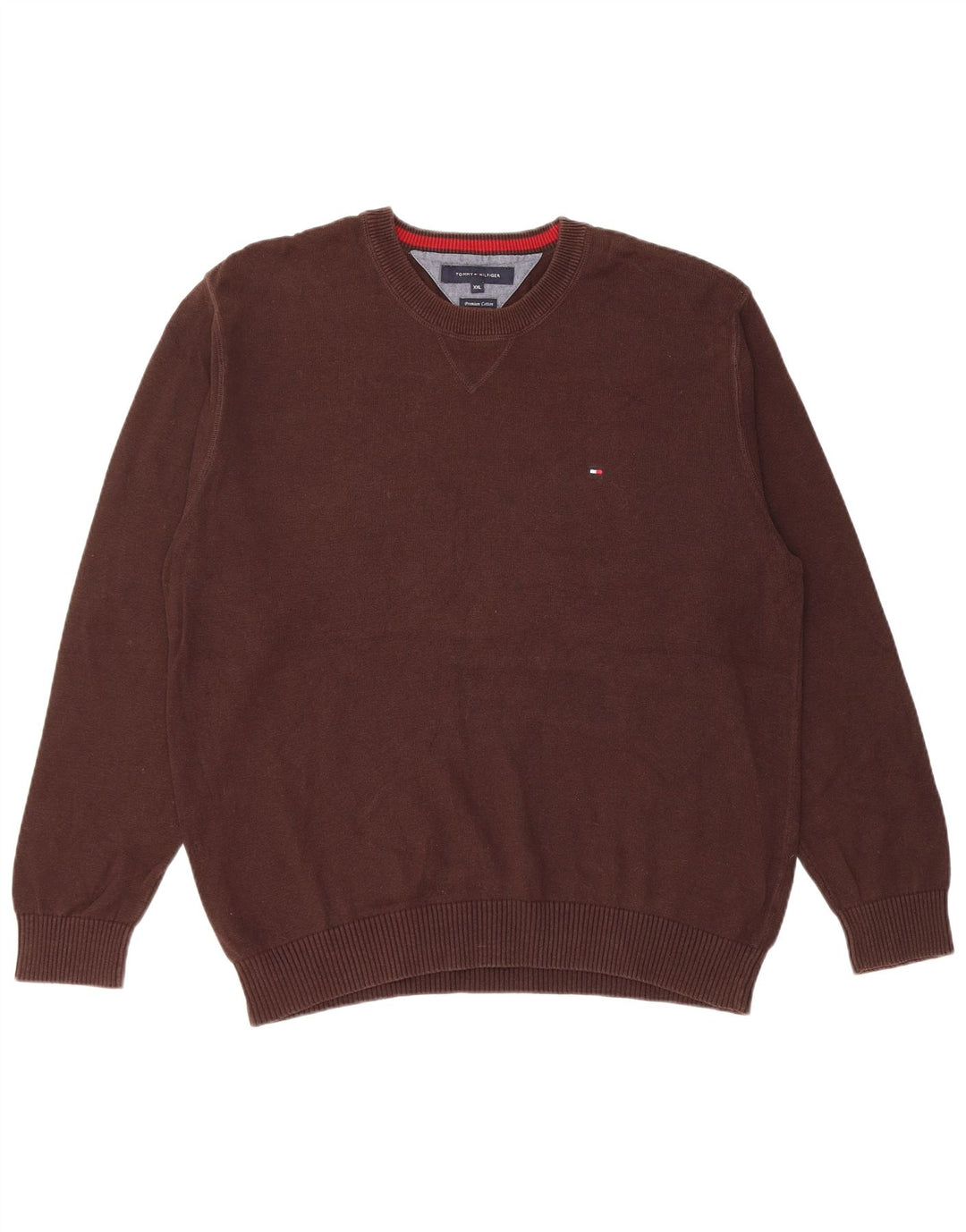 TOMMY HILFIGER Pull ample à col rond pour homme en coton marron 2XL