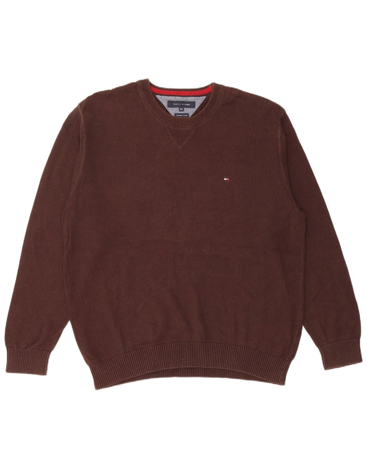 TOMMY HILFIGER Pull ample à col rond pour homme en coton marron 2XL