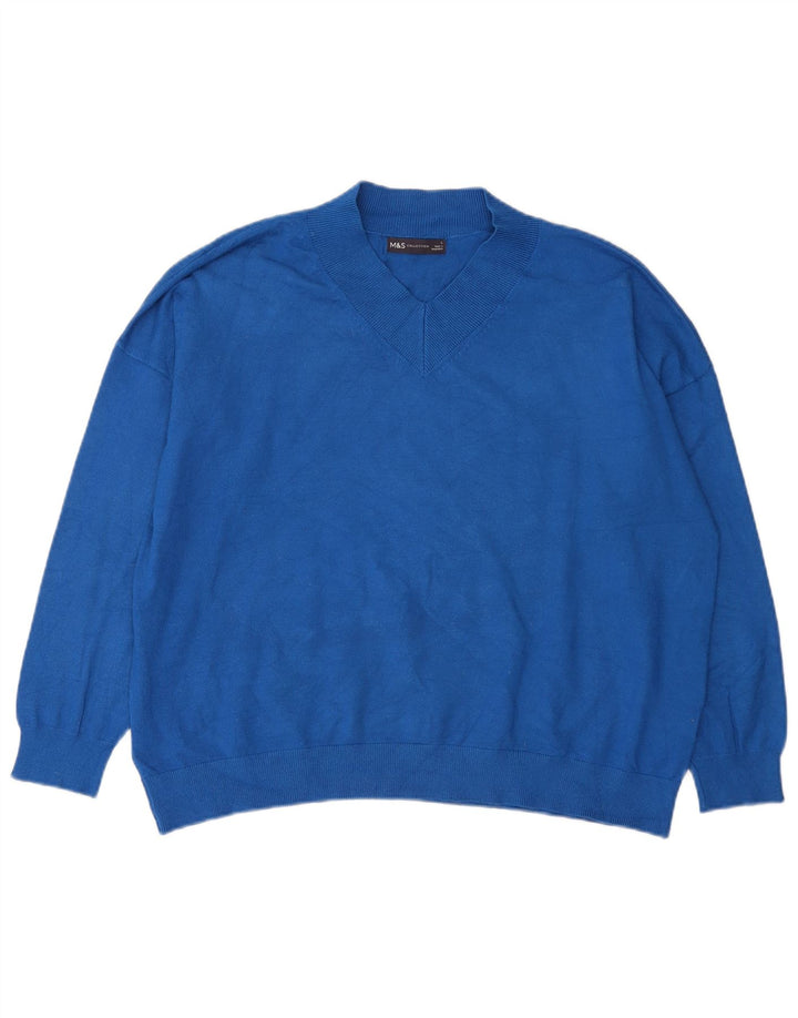 Marks & Spencer Pull surdimensionné à col en V pour femme UK 16 Large Bleu
