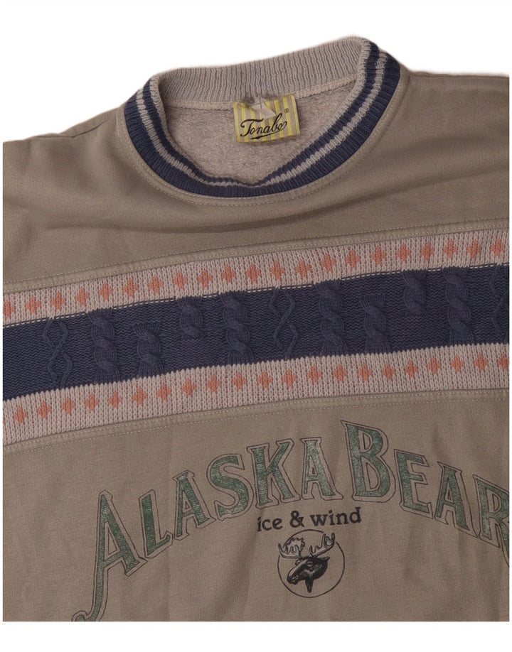 vintage Mens Graphic Sweatshirt Jumper XL Gris Colorblock Acrylique