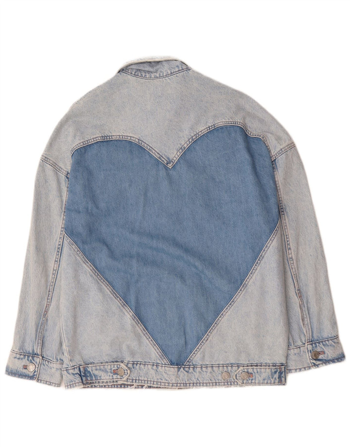 Zara Veste en jean surdimensionnée pour femme UK 10 Petit coton color block bleu