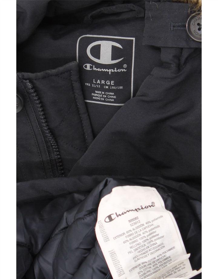 CHAMPION Manteau matelassé à capuche pour garçon 11-12 ans Grand bleu marine en coton