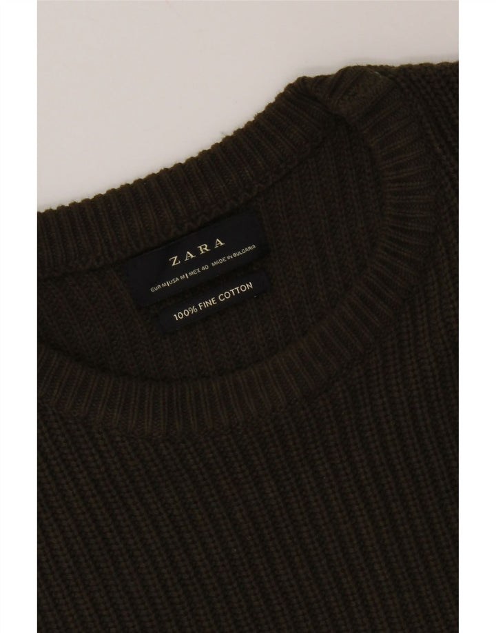 Zara Pull à col rond en coton kaki moyen pour homme