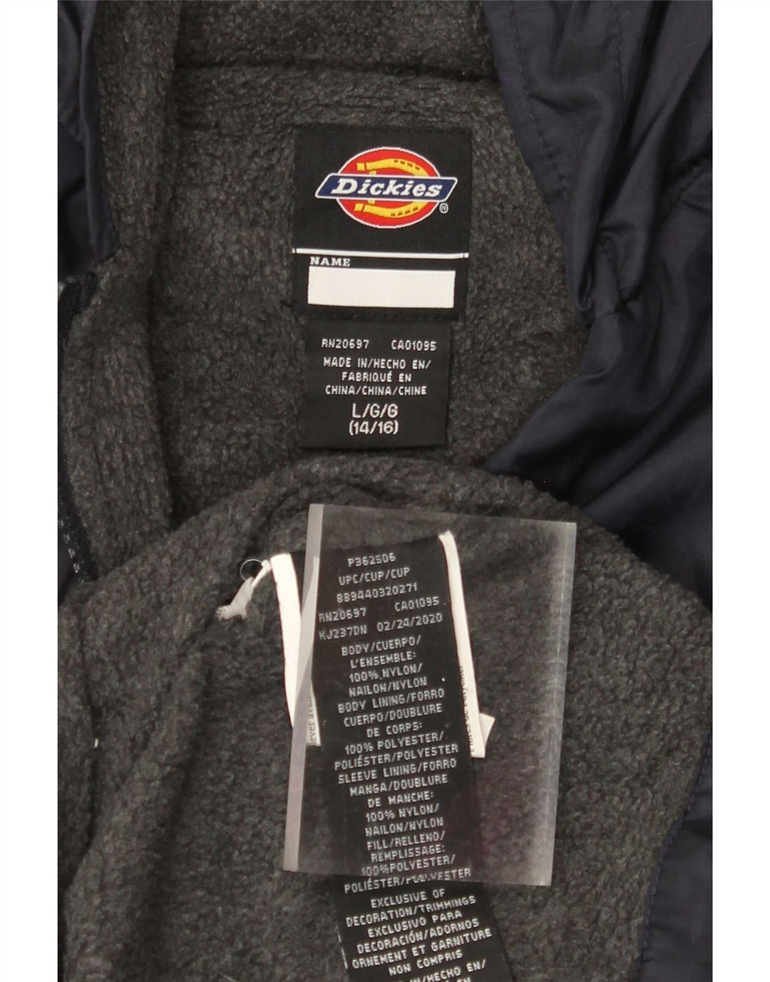 DICKIES Veste coupe-vent à capuche pour garçon 14-15 ans Large Bleu Marine Nylon